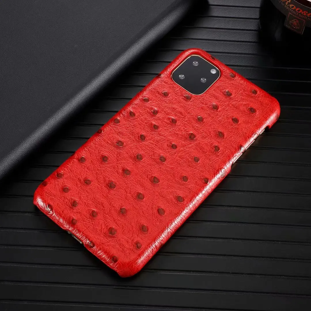 Роскошный чехол для телефона из натуральной кожи для Apple iPhone 11 Pro Max Cow Hide кожаный чехол Модный страусиный узор - Цвет: Красный