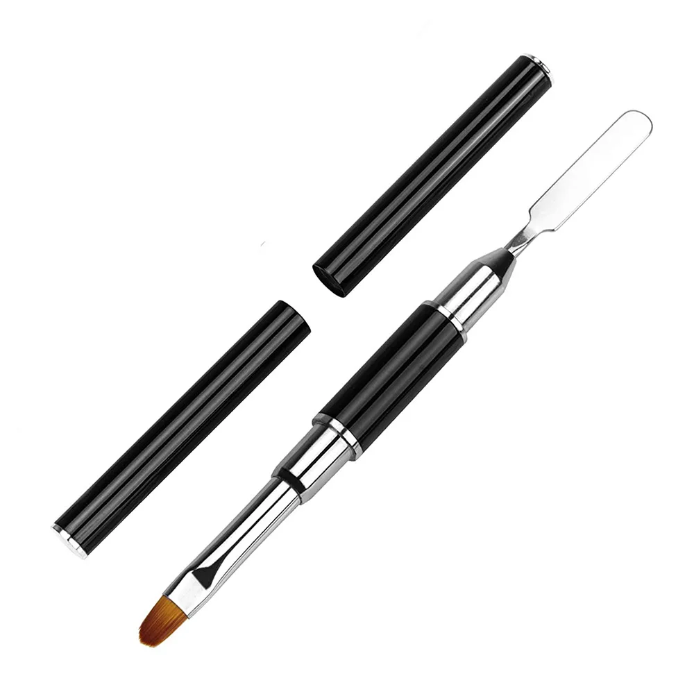 Nail Brush Pen Dual Ended 2 IN 1 Design Nail Brush and Spatula Stainless Steel Gel Nails Extension Gel