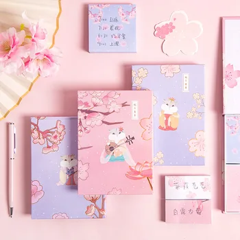 

Sticky Note Boxed with Pen Creative Vibrato Cute Cartoon Cherry Blossom Rat Girl Heart Korean Suit Note Paper Kawaii Stationary
