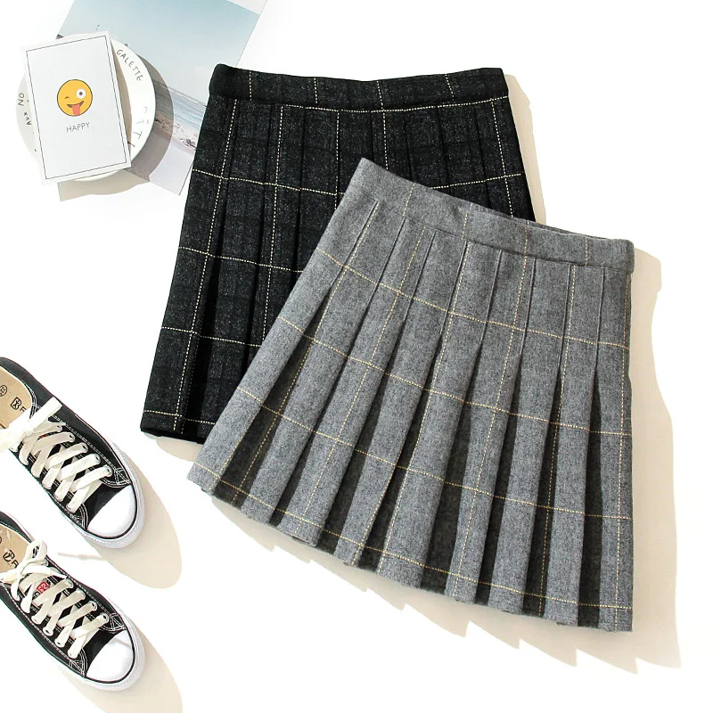 

Woolen High Waist Pleated Skirt Women Pleated Skirt Sweet Mini Cute Plaid Skirts Short Skirt Harajuku Woman Pleated Skirts