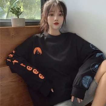 

Harajuku Hoodies Women Loose Casual Sweatshirt New 2020 Fashion Korean Style Streetwear Letter Print Long Sleeve Pullover P391