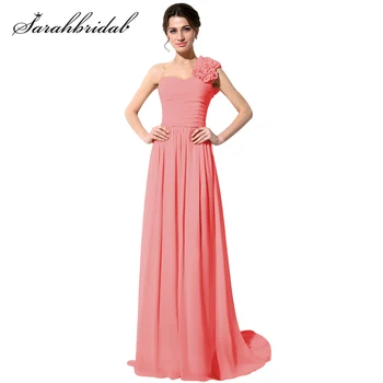 

One Shoulder Bridesmaid Dresses Handmade Flowers Sweetheart Chiffon Formal Pleated Floor Length Wedding Guest Party Gown SLD126