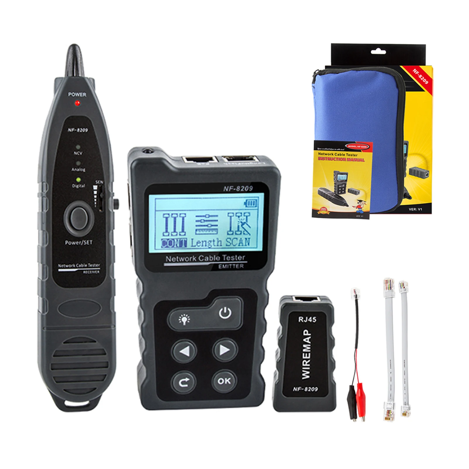 NF8209 LCD Network Cable Tester Wire Tracker PoE Checker Inline PoE