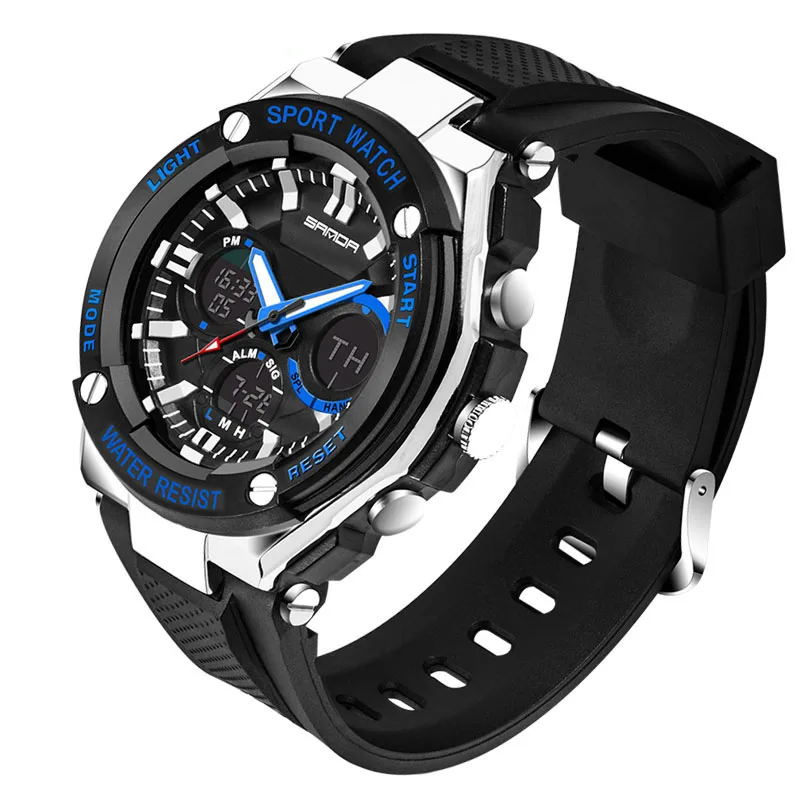 SANDA модный спортивный бренд Heren Horloges, роскошный Военный Спортивный светодиодный кварцевые часы Mannelijke, мужские часы