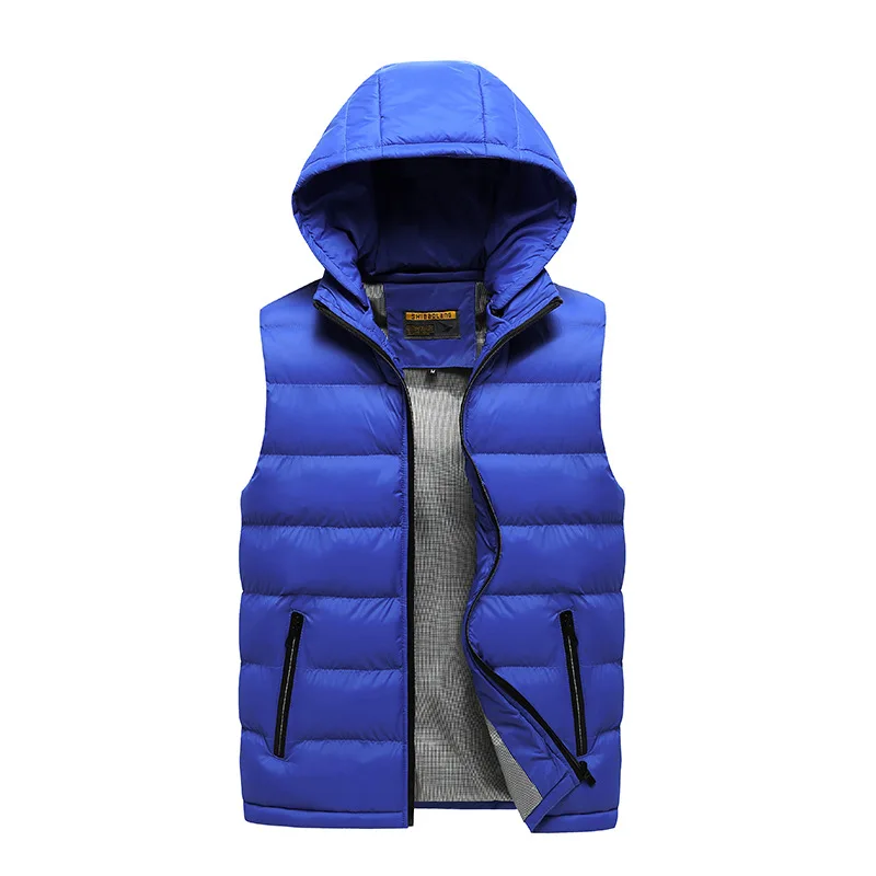 Зимние мужские жилеты с капюшоном без рукавов куртки теплые 20D ватные Дутые жилеты жилет пальто Плюс Размер M-5XL