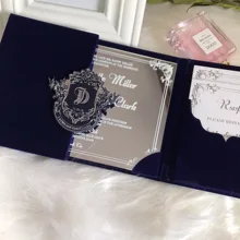 30-Персонализированные пользовательские бархат свадебных пригласительных билетов, бархатный чехол-книжка, роскошное свадебное приглашение карты с открытка RSVP