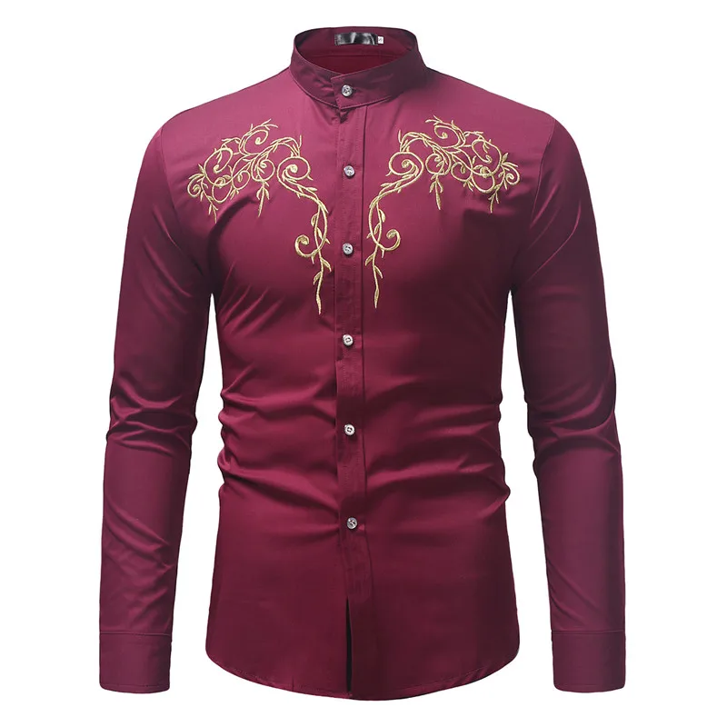 Men's Long Sleeve Dress Shirt 2023 Fashion Embroidery Black Men Shirt Slim Fit Business Casual Mens Shirts Camisa Masculina