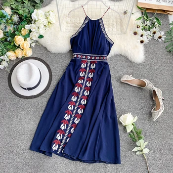 

Bohemian Printed BikiniCover Ups Sexy Summer Beach Dress Cotton Tunic Women Beachwear Halter Swimsuit Cover Up Party Club Dress