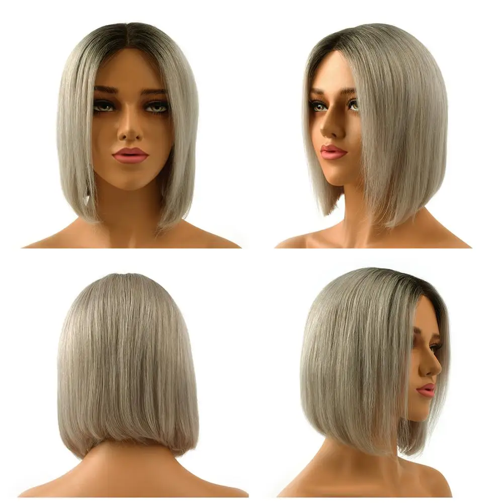 Vlasy 10 дюймов 130 г/шт. короткие прямые боб парики с детскими волосами Remy человеческие волосы половина шнурка парик предварительно сорванные волосы 150% Denisty