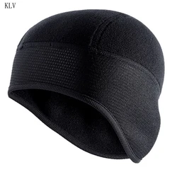 Men Womn Winter Black Skull Cap Helmet Liner Cycling Beanie Ear Covers Windproof Polar Fleece Snow Ski Hat for Outdoor Sports