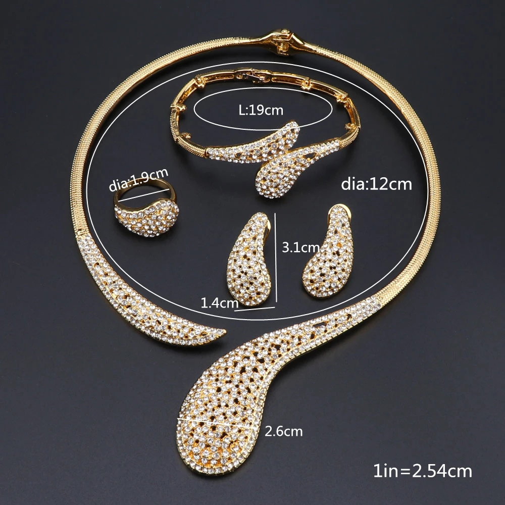 Золотой цвет ювелирный набор Капля воды кулон костюм в дубайском стиле ювелирные изделия Африканский простой элегантный ожерелье серьги браслет кольцо набор