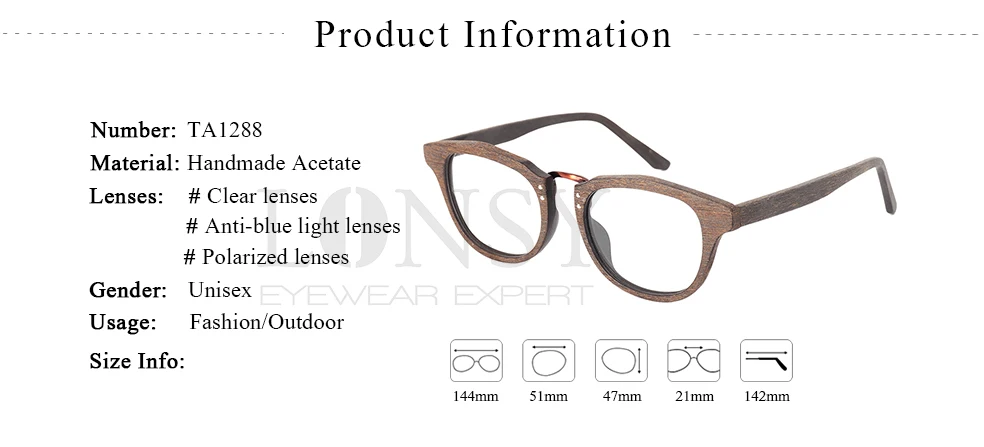 LONSY, модные ацетатные оптические очки с деревянной оправой, ретро очки для близорукости, для женщин и мужчин, анти синий светильник, очки
