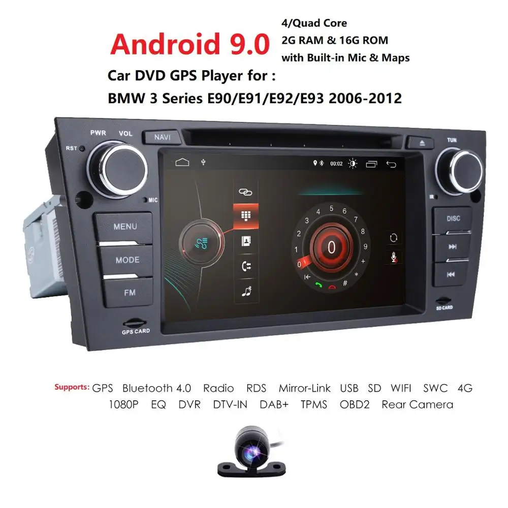Top Android 9.0 Car Multimedia player For BMW/E90/E91/E92/E93 Series 1 Din Radio Stereo Monitor 7
