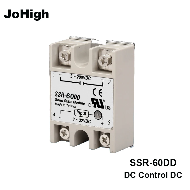 

JoHigh 1 Piece Single Phase 60a DC Relays SSR-60DD Control 5-60V, 5-110V, 5-200V Output