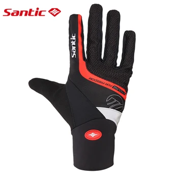 

Santic Cycling Gloves Men Red Black Gel Warm Full Finger with Touch Function Shockproof Keep Warm for Early Winter Autumn C09046