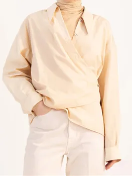 

Asymmetric Wrap OL Women's Shirt 2020 Early Spring Ladies Ladies Office Wear Casual Female Blouse And Top With Buttons