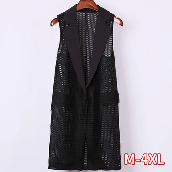 

Women white black long vest coat Europen style waistcoat sleeveless jacket back split outwear casual top Roupa Female