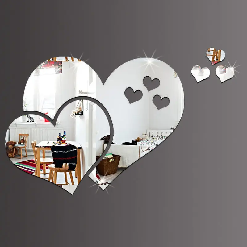 

1 Set 3D Mirror Wall Sticker Decal DIY Home Room Art Decoration Love Pattern Detachable Room Decal Toilet Table Stickers New Hot