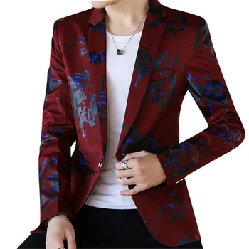 

Size 6XL Youth Male Long-sleeved Suit Slim Fit Men's Printed Suit Single-breasted Black White Wine Red Blue Casual Blazers Men
