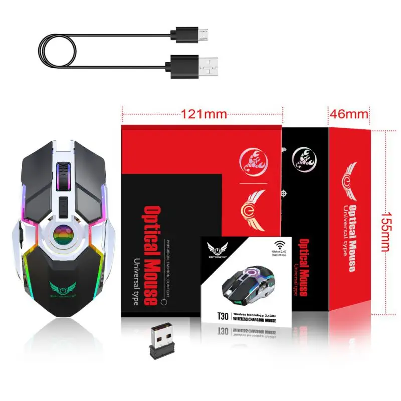 Gaming Armor Style Black Silver Color Wireless Mouse Wireless Mouse Rechargeable RGB Lighting Laptop Computer Mice