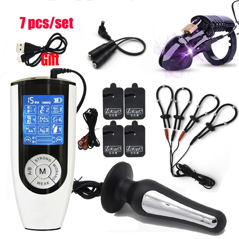 BDSM Electric Shock Anal Vaginal Plug E-Stim Penis Ring Urethral Dilator Massage Gloves Nipple Clamps Sex Therapy Toy Kit
