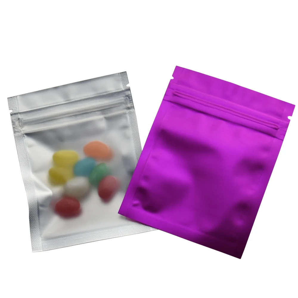 7 5x10cm Purple Aluminum Foil Zipper Clear Plastic Bag Packing Bags