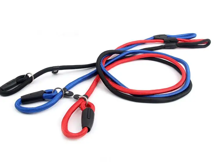 100pcs/lot Nylon Rope Dog whisperer Slip Training Leash Lead and Collar Red Blue Black Colors
