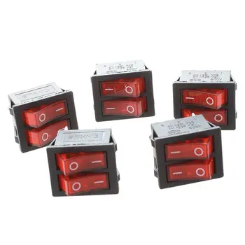 

5 Pcs x Red Light Illuminated Double SPST ON/OFF Snap IN Boat Rocker Switch 6 Pin
