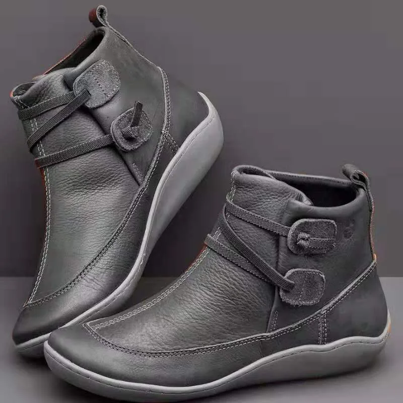 Houlife Casual PU Leather Slip On Women Ankle Boots Cross Strap Autumn Winter Warm Flats Fashion Shoes Plus Size Mujer Booties