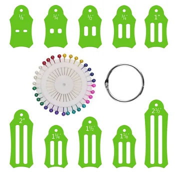 

10pcs Multi-sizes Sasher Tool Set For Folding Fabric And Biasing Strips Come With 40pcs Multi-color Quilting Pins Storage Chain