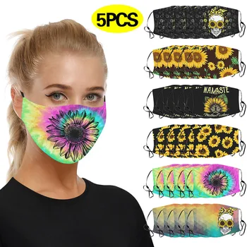 

5PCS Printing Cotton Pattern Unisex Adult Windproof Dustproof Sun protection Foggy Haze-Against Face Protective Mask