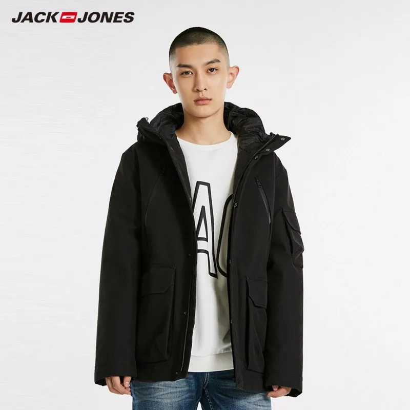 JackJones Мужская короткая парка с капюшоном куртка с подкладом мужская одежда 218409516 - Цвет: Black