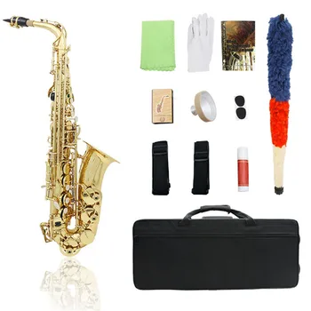 

Alto Saxophone High Quality Sax Glossy Brass Engraved Eb E-Flat Natural White Shell Button Saxophone with Strap Padded Case