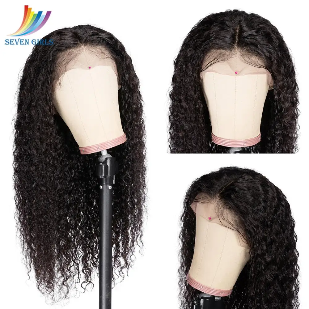 Sevengirls 13X4 человеческие волосы на кружеве парики натуральный цвет супер кудрявый бразильский Remy парик предварительно выщипанный с детскими волосами