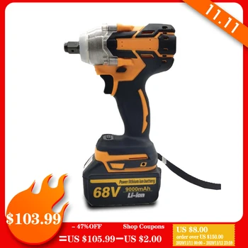 Cheap 68V 8000mAh Brushless Cordless Impact Wrench 2 Li-Ion Battery Charger W/Battery Power Hand Tool Electric Wrench Multifunctional