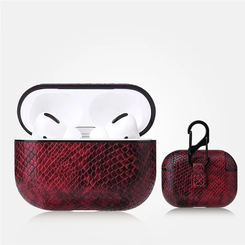Red Snake Кожаный чехол для наушников для Airpods Pro чехол Модный чехол для Apple Air Pods Pro 3 Наушники Earpods крючок для наушников-вкладышей зарядная коробка - Цвет: Red Snake