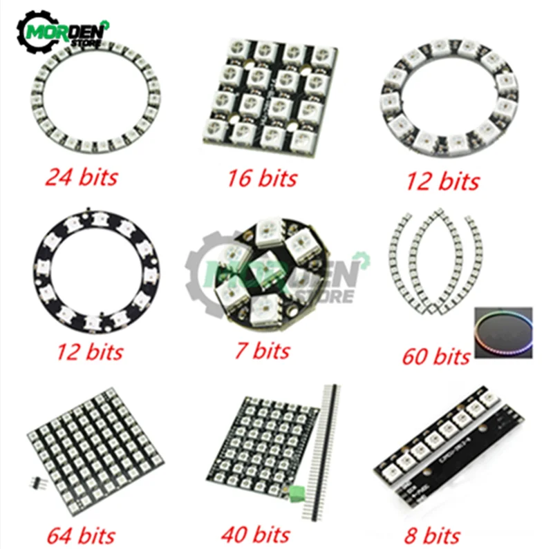 WS2812B модуль RGB светодиодная кольцевая лампа 4 7 8 10 12 16 24 40 60 64 битная лента освещения