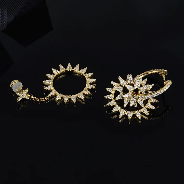 

AA zircon sunflower ring gear long tassel exaggerated air earring direct sales wholesale DZ 4