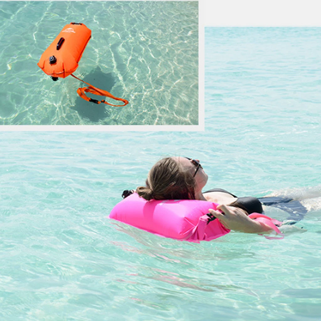 2 шт. высокая видимость надувной сухой мешок безопасный бассейн буй для плавания буксировочный поплавок флуоресцентный оранжевый плавание ming сухой мешок