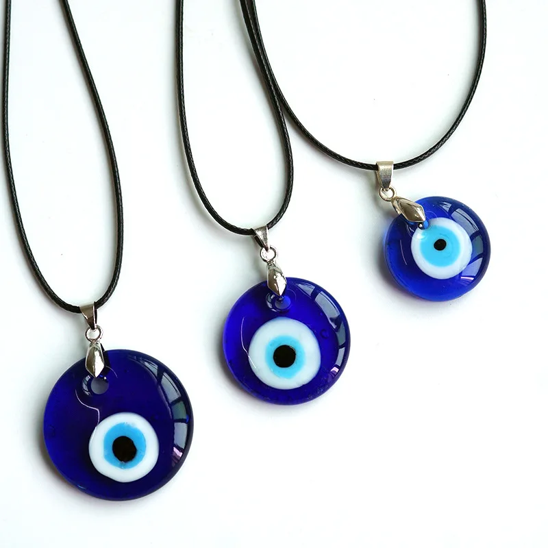 25/30/35mm Evil Blue Eye Pendant Necklace Lucky Turkey Blue Eye Necklace Glass Eye Leather Rope Chain Ladies Men’s Jewelry Gifts rope knot blue игрушка для собак l