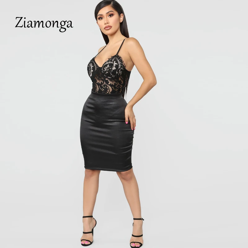 Ziamonga Sheer Lace Bodysuit Women Sexy Spaghetti Strap V-Neck Push Up See Through Jumpsuit Women Lace Bodysuits 2019 Summer New