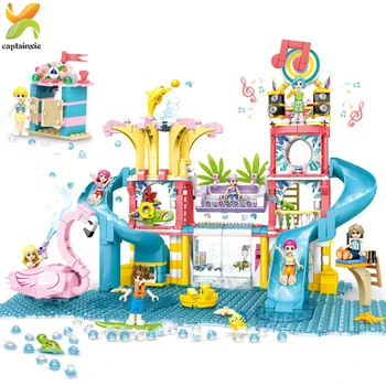 

971pcs Friends heartlake Summer Fun Water Paradise Park Building Blocks for Girls city Pool Party Bricks set Toys for Children