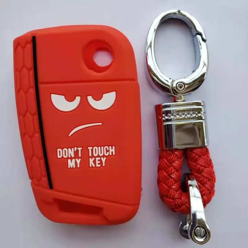 Силиконовый чехол-брелок с Сотами для VOLKSWAGEN Golf7 Polo MK7 GTI R Skoda Octavia Combi A7 SEAT Leon Ibiza CUPTRA 3 кнопки дистанционного управления - Название цвета: red with keychain