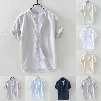 

Men's Baggy Cotton Blend Solid Short Sleeve Button Retro Tops Blouse best gift Purchasing hot sale