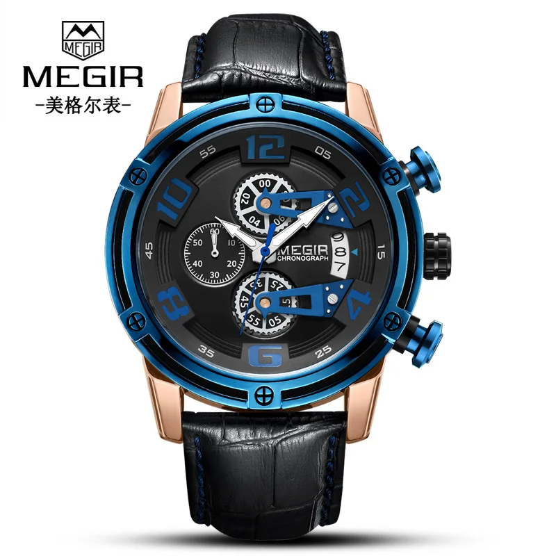 

[New Style natural detox gainer Sports Multi-functional Timing Calendar Genuine Leather MEN'S Quartz Watch] Model: 2078G