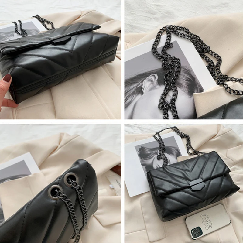 Sac à Main Noir Bandoulière Femme – Similicuir Matelassé Avec Fermeture Bouton