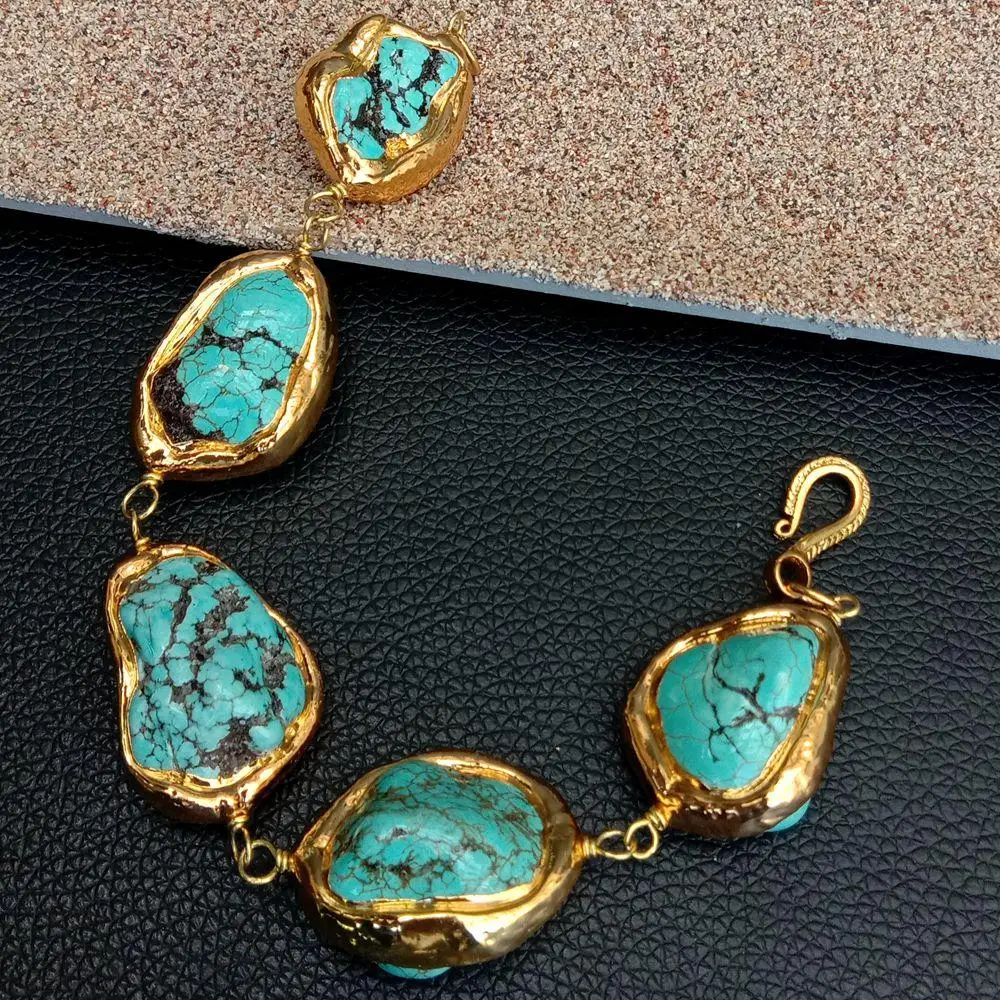 9 ''свободный синий howlite 24 K Желтый позолоченный браслет|Гибкие браслеты| |