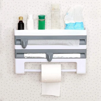 

Multi-Function Fridge Spice Rack Kitchen Organizer, 13 in 1 Kitchen Holder Rack Cling Film Tin Foil Paper Roll Dispenser Towel S