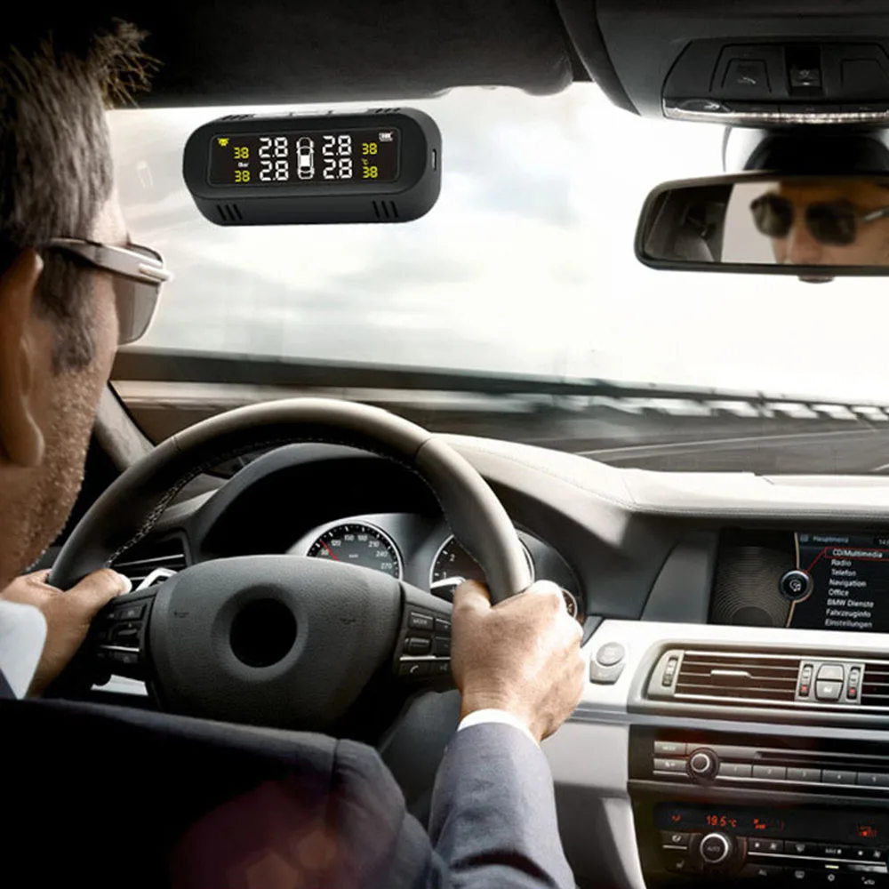 Солнечная Беспроводная lcd Автомобильная система контроля давления в шинах TPMS с 4 внешними датчиками AU