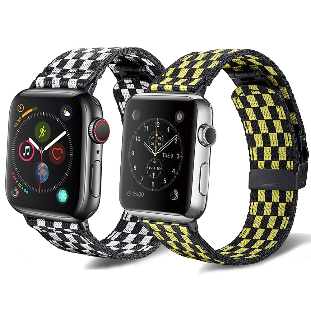 

Ремешок нейлоновый в клетку для Apple Watch, браслет для iWatch Series 8 7 6 5 4 3 SE, 38 мм 40 мм 42 мм 44 мм 41 мм 45 мм